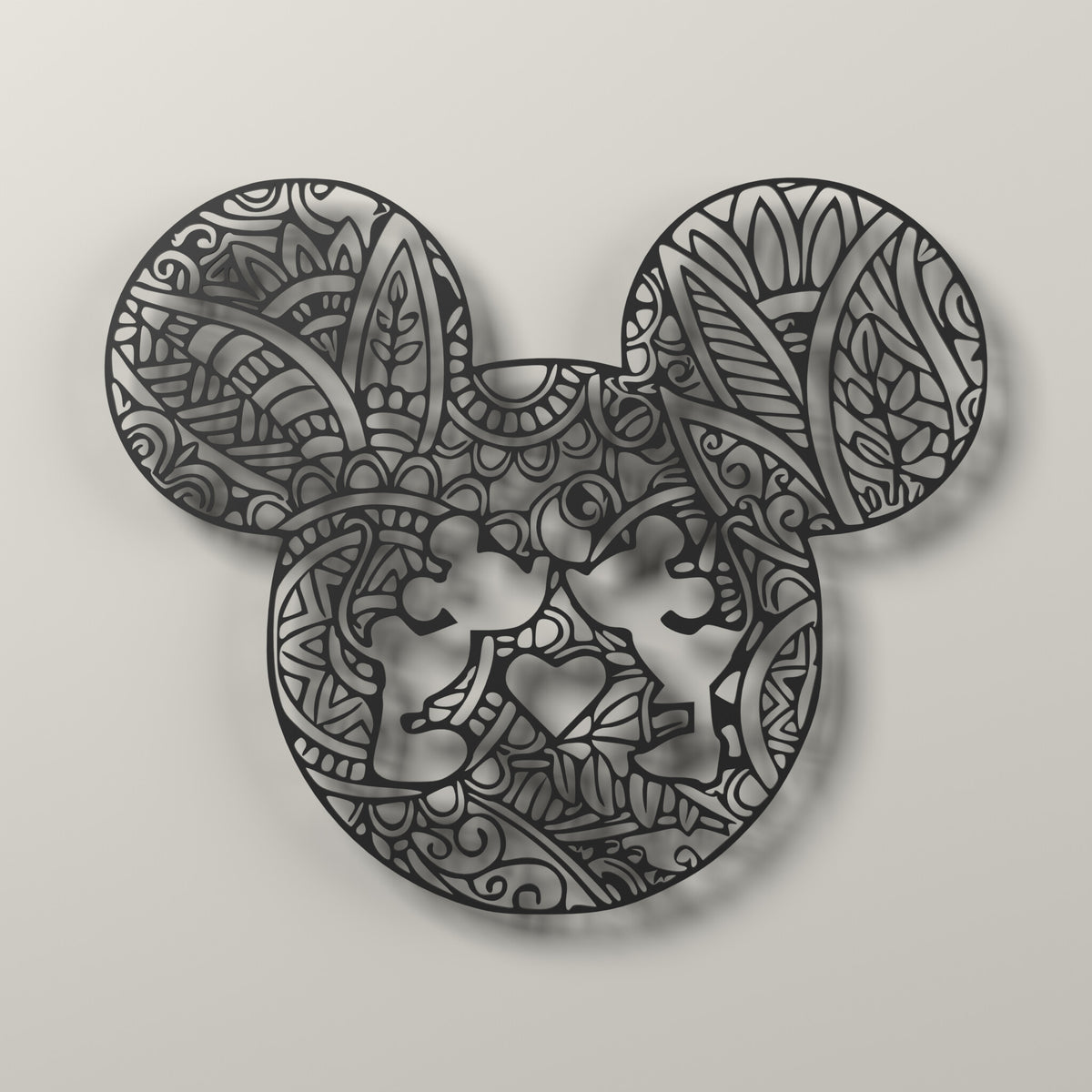 Mickey & Minnie Wall Art – 3D Printed Black Line Art Decor – 3D render, hero view