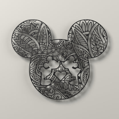 Mickey & Minnie Wall Art – 3D Printed Black Line Art Decor – 3D render, hero view