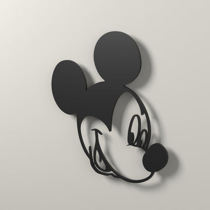 Mickey Mouse Wall Art – 3D Printed Minimal Black Silhouette – 3D render, angle view