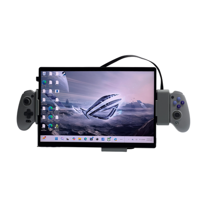 ROG Flow Z13 with holders and Gamesir G8 Plus controller, front view