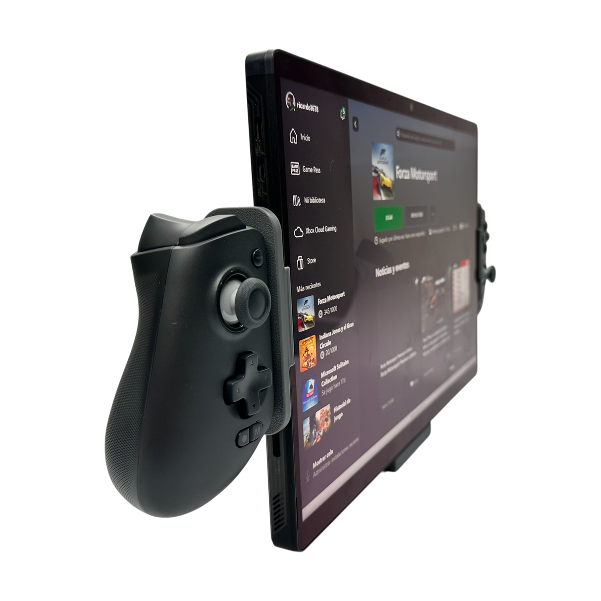 ROG Flow Z13 with holders and EasySMX M15, low angle view