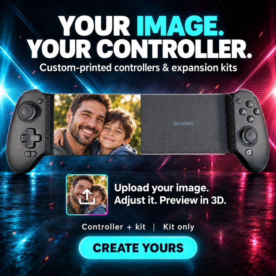 Your image. Your controller. Personalized gift examples: a father-and-son photo, a World's Best Dad message and an I Love You, Dad drawing. Upload your image, adjust it and preview in 3D. Controller with kit or kit only. Create yours.